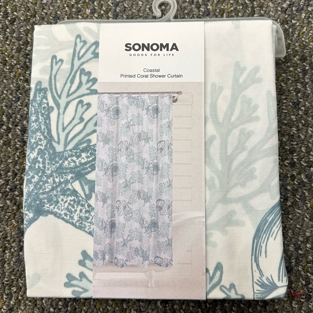 Sonoma Aqua and White Coastal Coral Shower Curtain